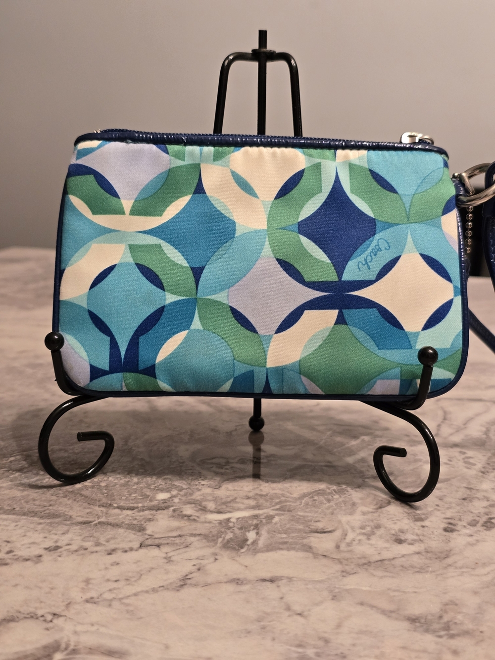 COACH Blue Geo Print Wristlet - Signature Leather Patch - Picture 2 of 9